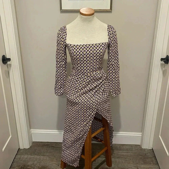 NWT!! Reformation - Hilda Midi Dress In Plaza Print - Size 0 - Purple/Brown - Picture 4 of 11